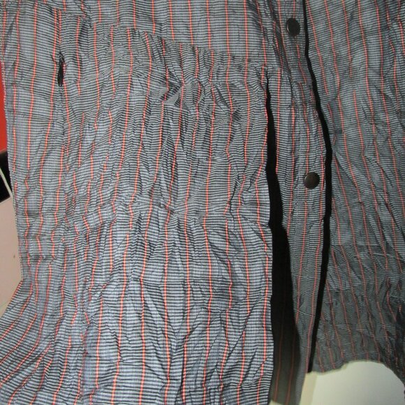 Babette SF Snap Shirt Jacket Crinkle Grey Stripe Unique Pockets Padded Collar - Picture 3 of 13